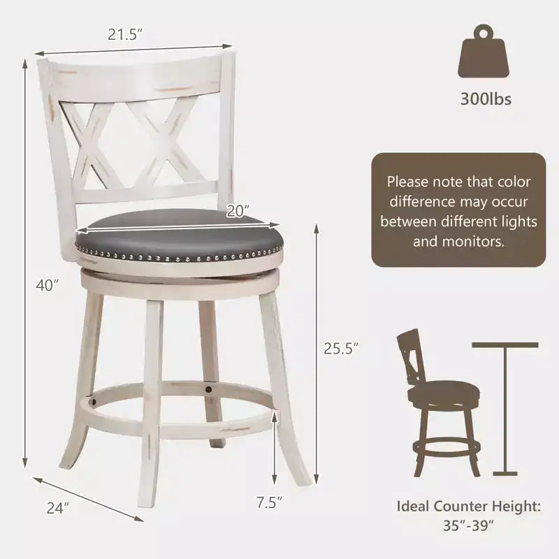 Costway Lot de 2 tabourets de bar pivotants anti-âge, hauteur comptoir, assise plus large de 51 cm, 64,8 cm
