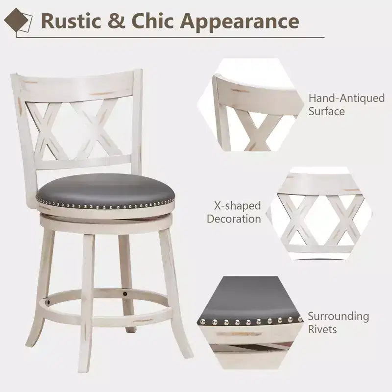 Costway Lot de 2 tabourets de bar pivotants anti-âge, hauteur comptoir, assise plus large de 51 cm, 64,8 cm