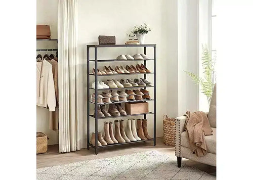 8 Tier Shoe Rack, Shoe Organizer, 32-40 Pairs of Shoes, Large Shoe Rack Organizer with 7 Metal Mesh Shelves, Rustic Brown and Black
