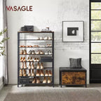 Étagère à chaussures à 8 niveaux, organiseur de chaussures, pour 32 à 40 paires de chaussures, grande étagère à chaussures avec 7 étagères en treillis métallique, marron rustique et noir