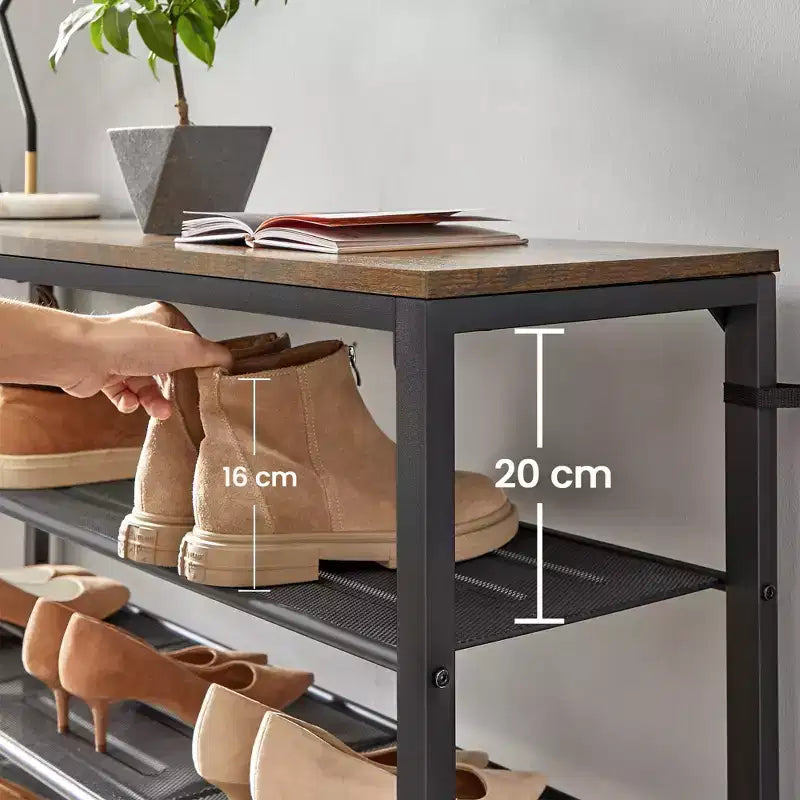 Étagère à chaussures à 8 niveaux, organiseur de chaussures, pour 32 à 40 paires de chaussures, grande étagère à chaussures avec 7 étagères en treillis métallique, marron rustique et noir