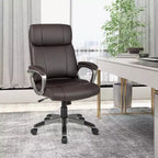 Chaise de Bureau Ergonomique Costway en Similicuir, Fauteuil de Direction Pivotant avec Accoudoirs Rembourrés Marron