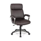 Chaise de Bureau Ergonomique Costway en Similicuir, Fauteuil de Direction Pivotant avec Accoudoirs Rembourrés Marron