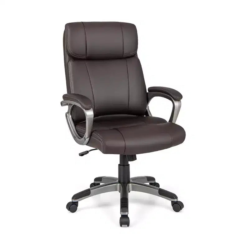 Chaise de Bureau Ergonomique Costway en Similicuir, Fauteuil de Direction Pivotant avec Accoudoirs Rembourrés Marron