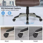 Chaise de Bureau Ergonomique Costway en Similicuir, Fauteuil de Direction Pivotant avec Accoudoirs Rembourrés Marron