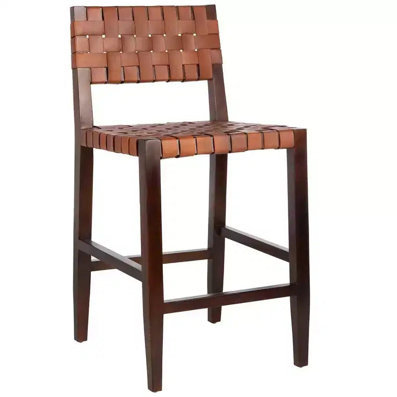Tabouret de comptoir en cuir tissé Paxton - BST1003 - Fini Cognac/Noyer - Safavieh