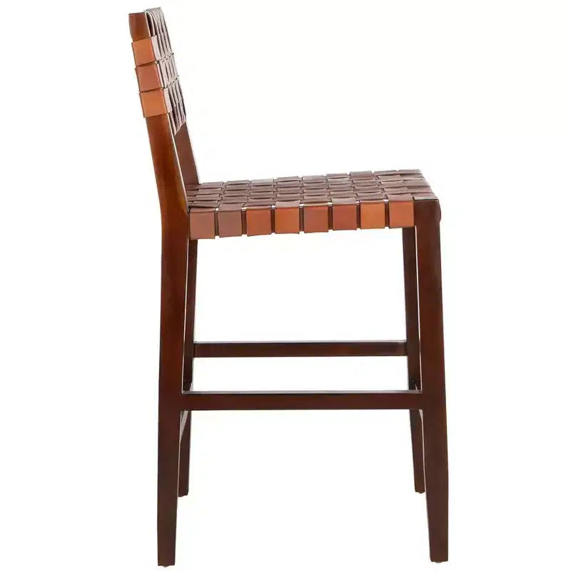 Tabouret de comptoir en cuir tissé Paxton - BST1003 - Fini Cognac/Noyer - Safavieh