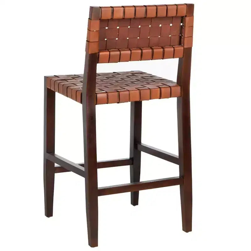 Tabouret de comptoir en cuir tissé Paxton - BST1003 - Fini Cognac/Noyer - Safavieh