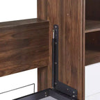Lit escamotable mural pleine grandeur/taille double avec armoire, blanc+noyer-ModernLuxe