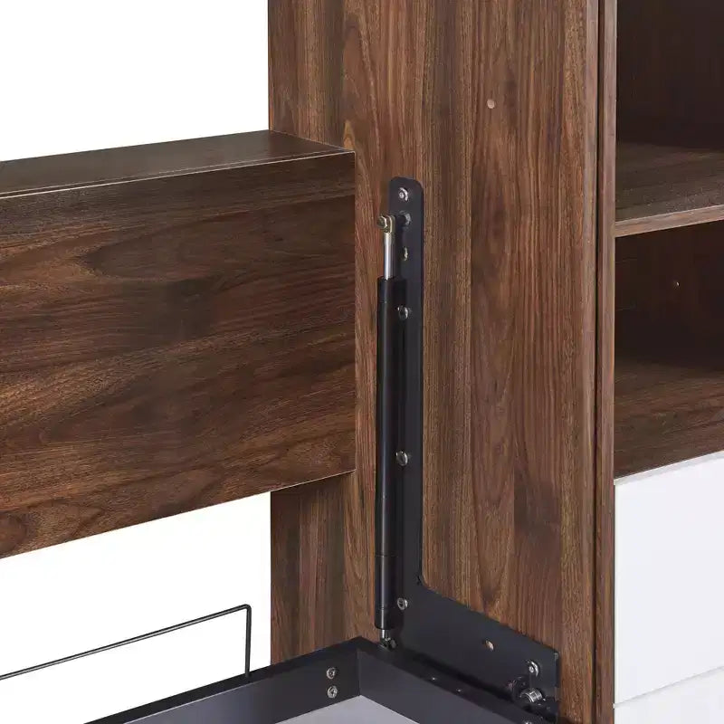 Lit escamotable mural pleine grandeur/taille double avec armoire, blanc+noyer-ModernLuxe