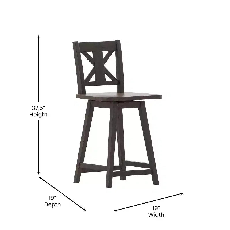 Tabouret de salle à manger pivotant Emma and Oliver Wooden Modern Farmhouse avec dossier décoratif sculpté