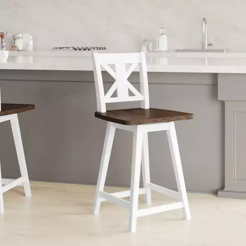 Emma and Oliver Wooden Modern Farmhouse Swivel Dining Stool with Decorative Carved Back
