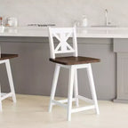 Emma and Oliver Wooden Modern Farmhouse Swivel Dining Stool with Decorative Carved Back
