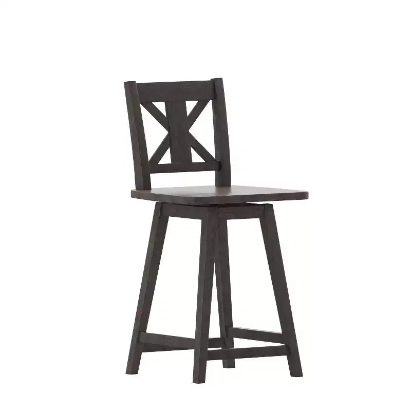 Tabouret de salle à manger pivotant Emma and Oliver Wooden Modern Farmhouse avec dossier décoratif sculpté