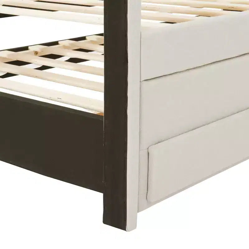 Lit Plateforme Double/Complet, Cadre de Lit Capitonne en Bois avec Lit Gigogne Jumeau et 3 Tiroirs - ModernLuxe