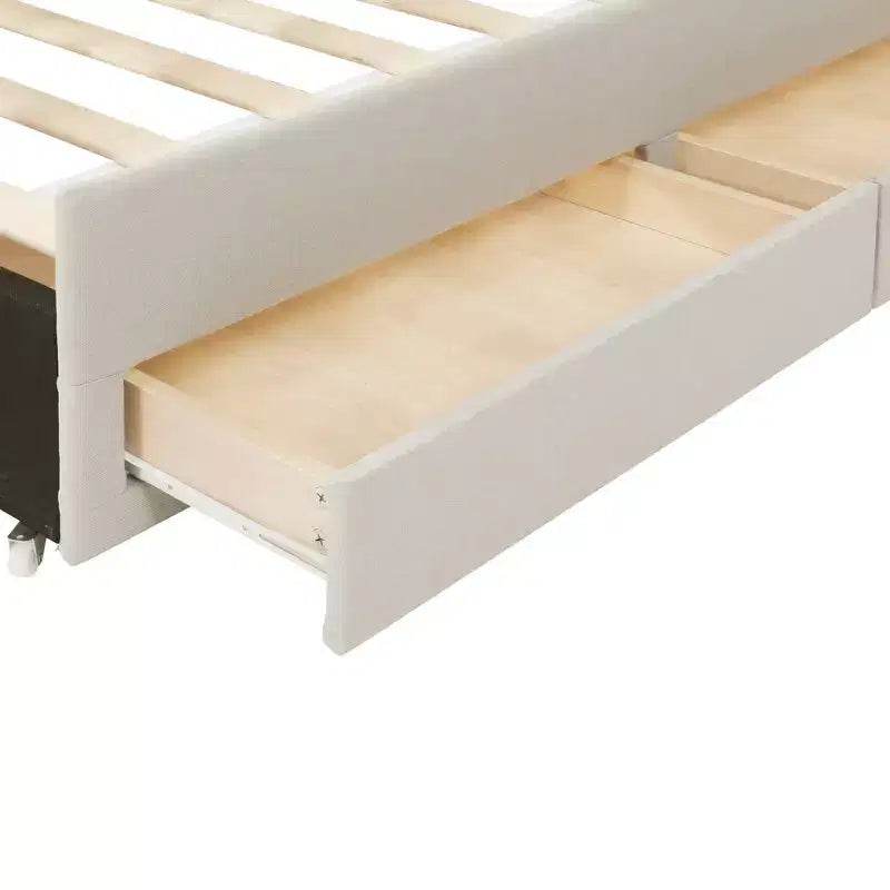 Lit Plateforme Double/Complet, Cadre de Lit Capitonne en Bois avec Lit Gigogne Jumeau et 3 Tiroirs - ModernLuxe