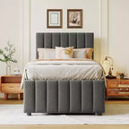 Lit Plateforme Double/Complet, Cadre de Lit Capitonne en Bois avec Lit Gigogne Jumeau et 3 Tiroirs - ModernLuxe