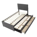 Lit Plateforme Double/Complet, Cadre de Lit Capitonne en Bois avec Lit Gigogne Jumeau et 3 Tiroirs - ModernLuxe
