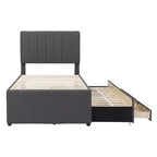 Lit Plateforme Double/Complet, Cadre de Lit Capitonne en Bois avec Lit Gigogne Jumeau et 3 Tiroirs - ModernLuxe