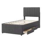 Lit Plateforme Double/Complet, Cadre de Lit Capitonne en Bois avec Lit Gigogne Jumeau et 3 Tiroirs - ModernLuxe