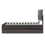 Lit Plateforme Double/Complet, Cadre de Lit Capitonne en Bois avec Lit Gigogne Jumeau et 3 Tiroirs - ModernLuxe