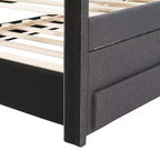 Lit Plateforme Double/Complet, Cadre de Lit Capitonne en Bois avec Lit Gigogne Jumeau et 3 Tiroirs - ModernLuxe