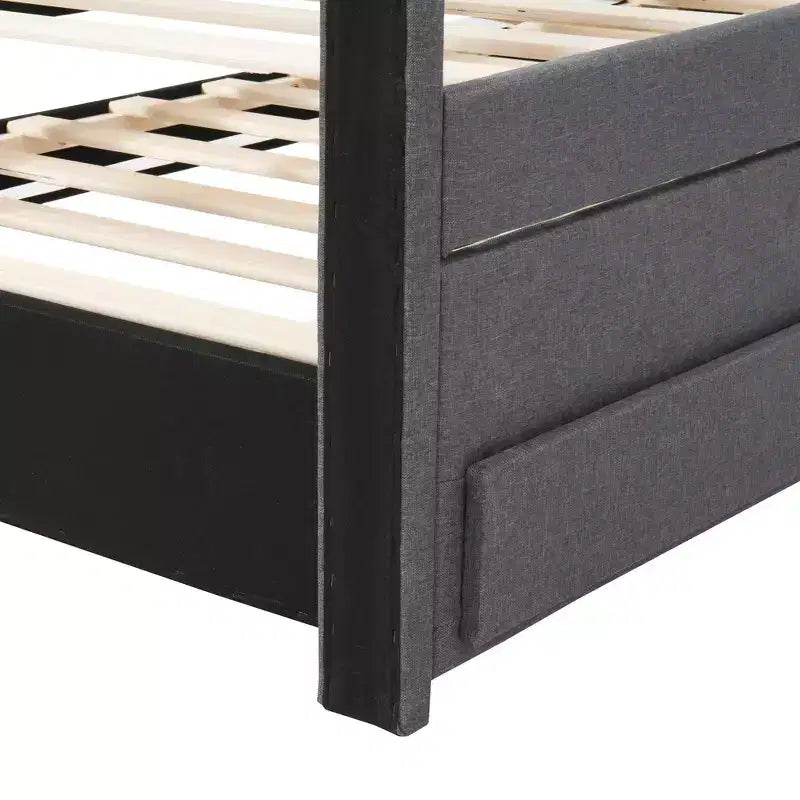 Lit Plateforme Double/Complet, Cadre de Lit Capitonne en Bois avec Lit Gigogne Jumeau et 3 Tiroirs - ModernLuxe