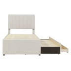 Lit Plateforme Double/Complet, Cadre de Lit Capitonne en Bois avec Lit Gigogne Jumeau et 3 Tiroirs - ModernLuxe