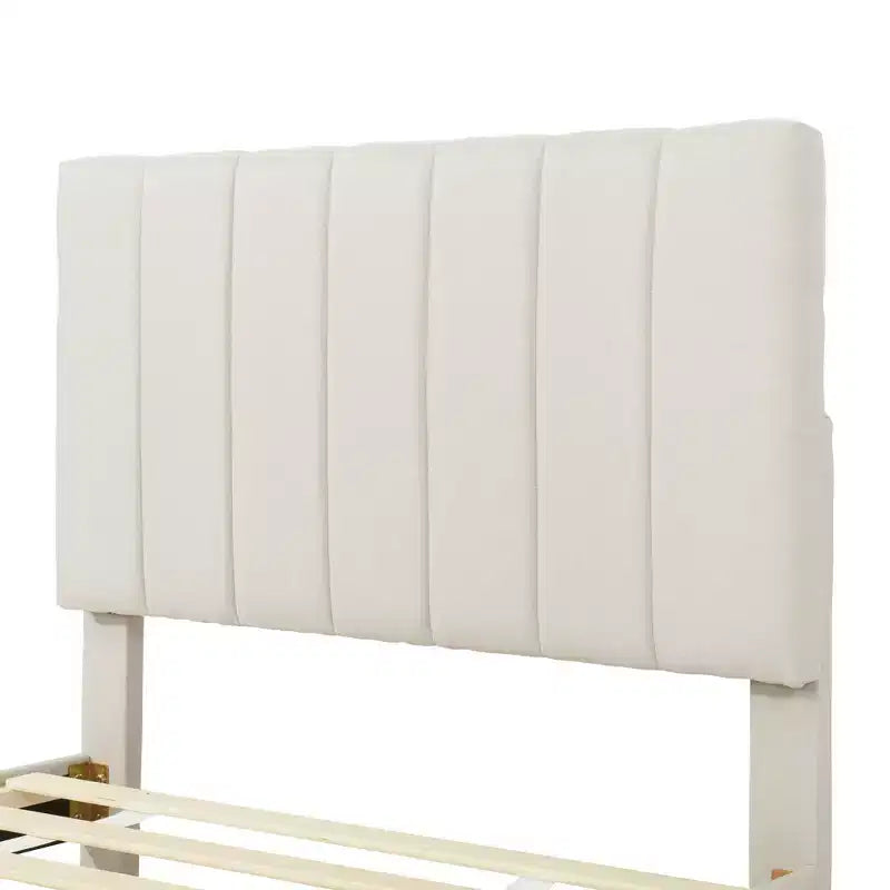 Lit Plateforme Double/Complet, Cadre de Lit Capitonne en Bois avec Lit Gigogne Jumeau et 3 Tiroirs - ModernLuxe