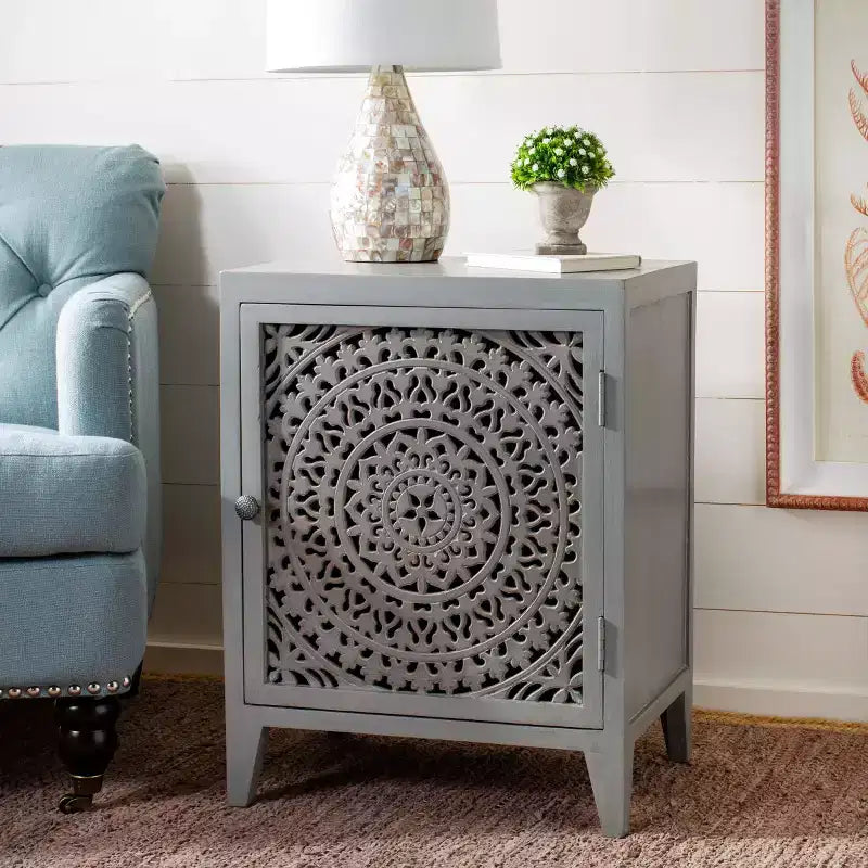 Table de chevet sculptée 1 porte Thea - NST5300 - Safavieh