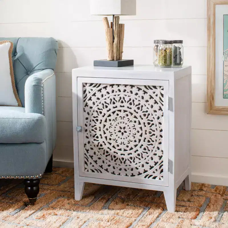 Table de chevet sculptée 1 porte Thea - NST5300 - Safavieh