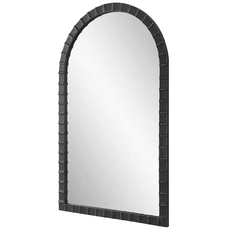 Miroir mural décoratif arqué Uttermost, cadre en fer forgé noir mat vieilli, 24 po de large pour salle de bain, chambre à coucher, salon