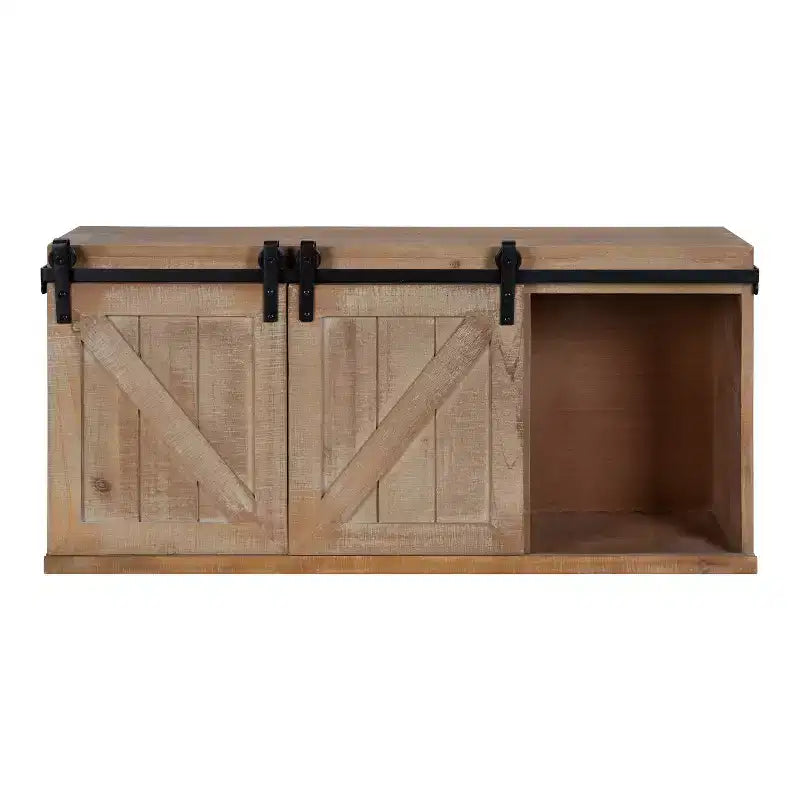 Meuble de rangement mural décoratif Kate and Laurel Cates en bois avec portes coulissantes de grange, 30x10x14, marron rustique