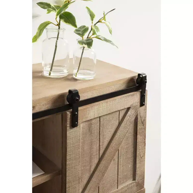 Meuble de rangement mural décoratif Kate and Laurel Cates en bois avec portes coulissantes de grange, 30x10x14, marron rustique