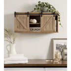 Meuble de rangement mural décoratif Kate and Laurel Cates en bois avec portes coulissantes de grange, 30x10x14, marron rustique