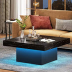 Table Basse Carrée à LED Lantine Farmhouse, Table Basse en Bois Usiné