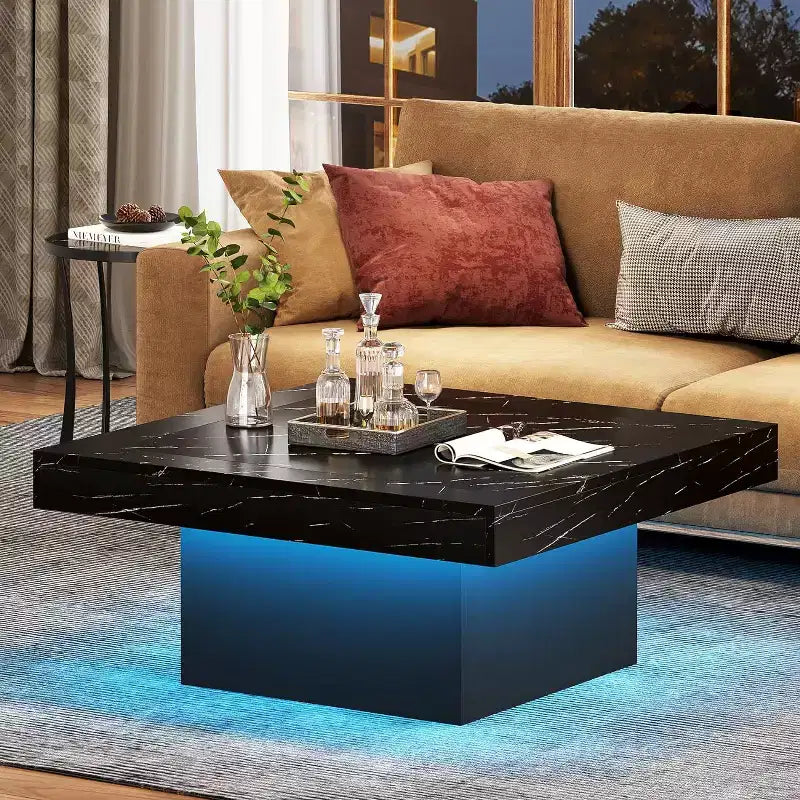 Table Basse Carrée à LED Lantine Farmhouse, Table Basse en Bois Usiné