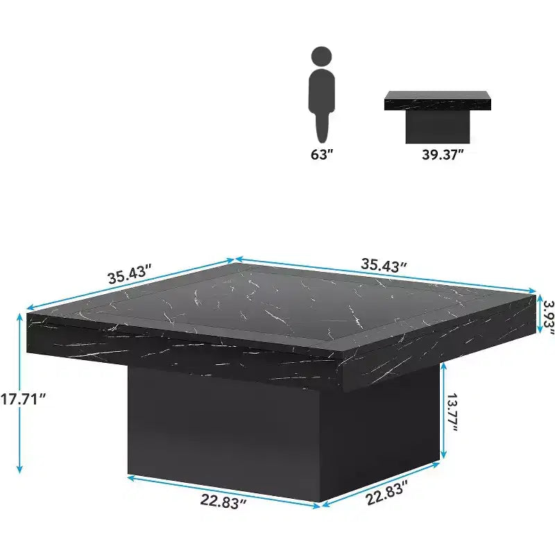 Table Basse Carrée à LED Lantine Farmhouse, Table Basse en Bois Usiné