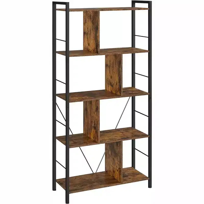 VASAGLE Bookshelf, 5-Tier Bookcase, Display Shelf with Open Compartments, 11.8 D x 29.1 W x 59.1 H, Rustic Brown and Black