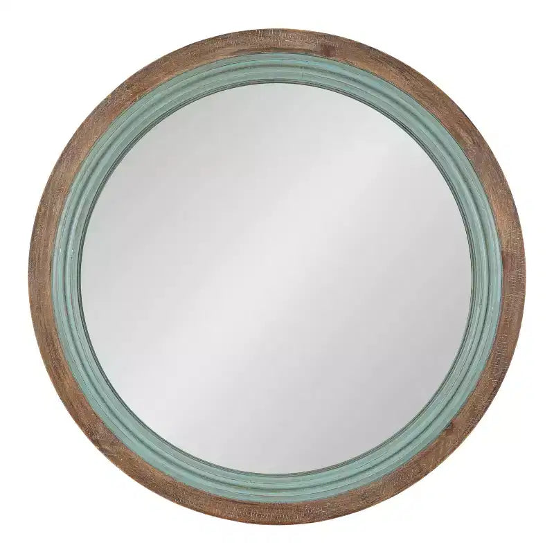 Miroir mural rond en bois Kate and Laurel Palmer, 26 po de diamètre, bleu