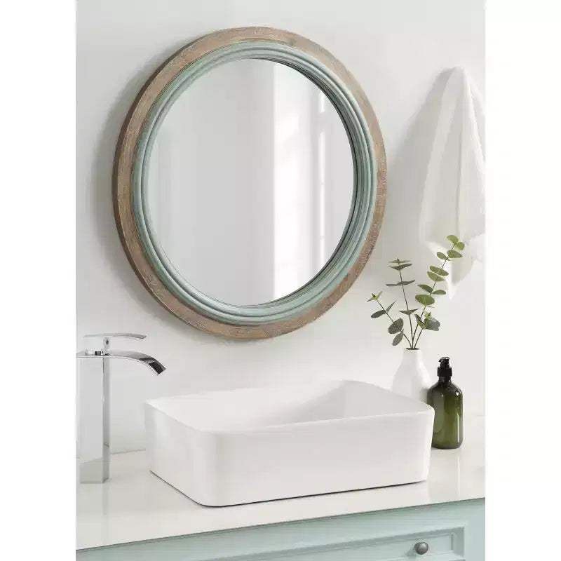 Miroir mural rond en bois Kate and Laurel Palmer, 26 po de diamètre, bleu