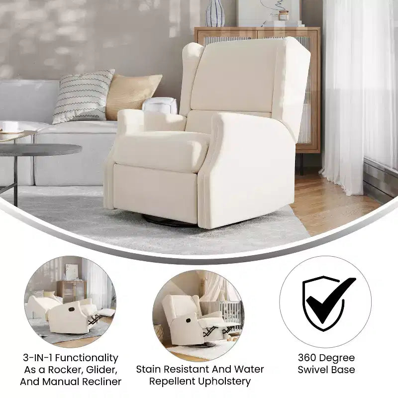 Fauteuil inclinable, pivotant et à bascule Flash Furniture Omma, fauteuil inclinable manuel avec accoudoirs, pivotant à 360 degrés, parfait pour le salon, la chambre ou la chambre de bébé