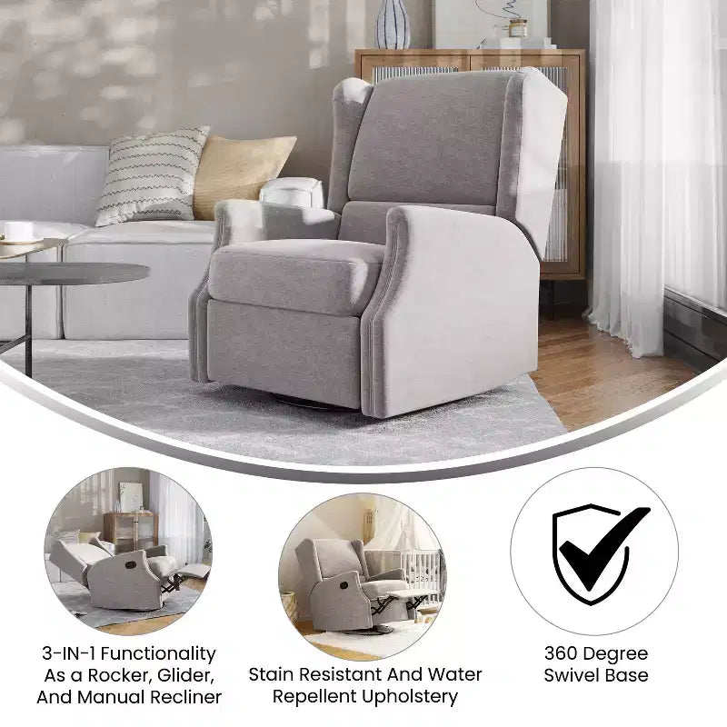 Fauteuil inclinable, pivotant et à bascule Flash Furniture Omma, fauteuil inclinable manuel avec accoudoirs, pivotant à 360 degrés, parfait pour le salon, la chambre ou la chambre de bébé