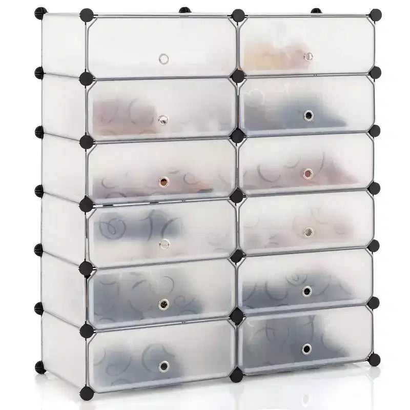 Costway Étagère à chaussures 12 casiers DIY Meuble à chaussures en plastique Armoire modulaire multi-usage Blanc