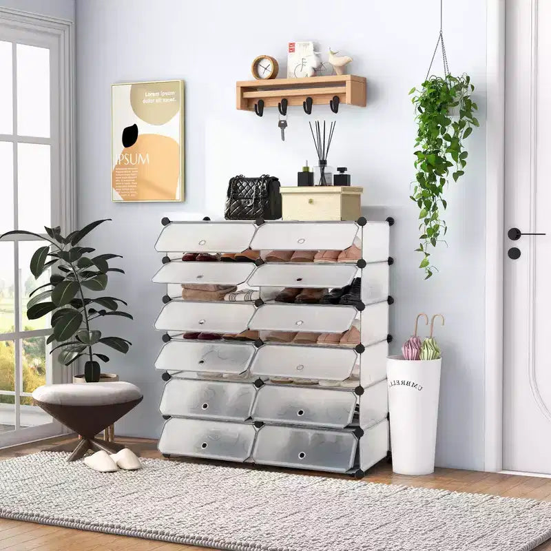 Costway Étagère à chaussures 12 casiers DIY Meuble à chaussures en plastique Armoire modulaire multi-usage Blanc