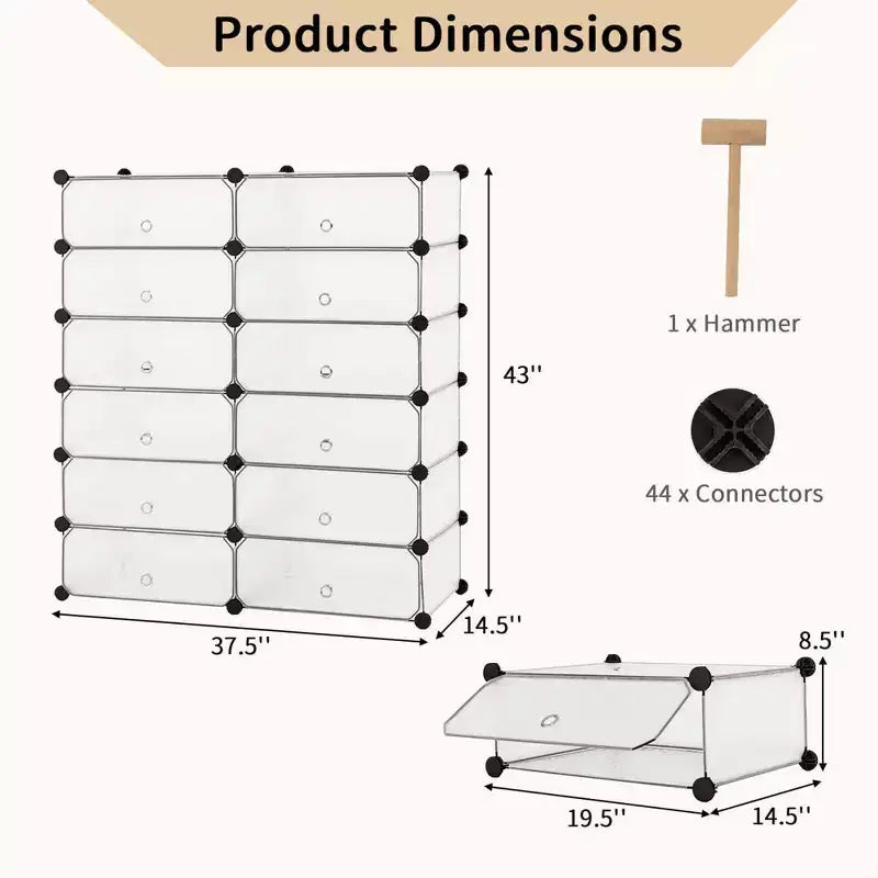 Costway Étagère à chaussures 12 casiers DIY Meuble à chaussures en plastique Armoire modulaire multi-usage Blanc