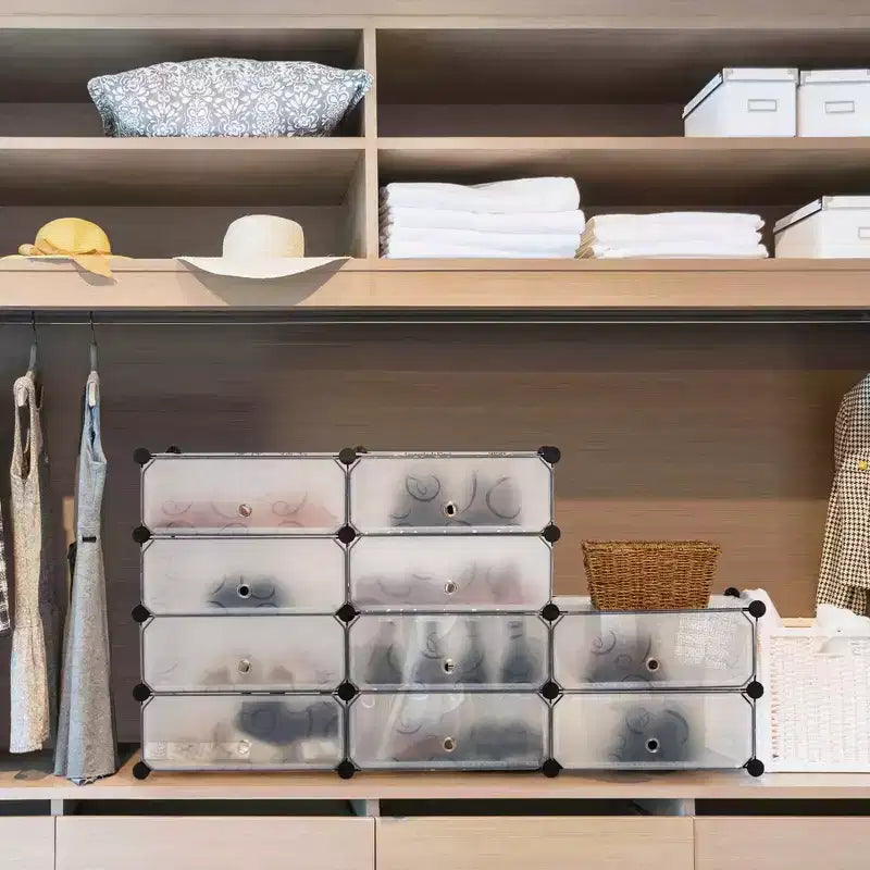 Costway Étagère à chaussures 12 casiers DIY Meuble à chaussures en plastique Armoire modulaire multi-usage Blanc
