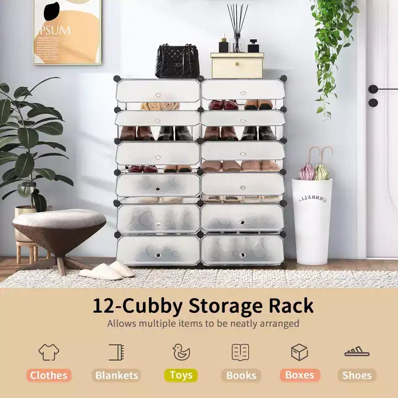 Costway Étagère à chaussures 12 casiers DIY Meuble à chaussures en plastique Armoire modulaire multi-usage Blanc
