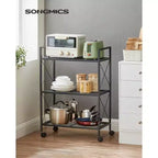 SONGMICS Étagère de rangement à 3 niveaux pour garage, salle de bain, avec cadres latéraux en X pour entrée, cuisine, salon, noir