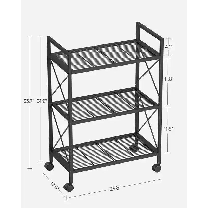 SONGMICS Étagère de rangement à 3 niveaux pour garage, salle de bain, avec cadres latéraux en X pour entrée, cuisine, salon, noir